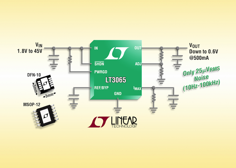 Linear's 45V 500mA LDO offers 25uVRMS noise, programmable current limit & power good